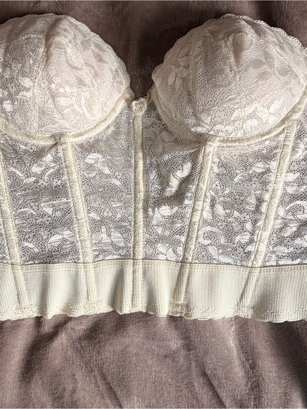 Vintage Carnival White Lace Longline Strapless Bustier Bra Corset Size 32B 32C - Picture 2 of 10